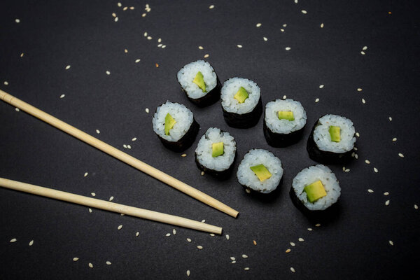 Japanese Cuisine Vegetarian Sushi Black Background Stock Picture