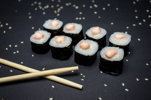 Japanese Cuisine Sushi Black Background Stock Photo