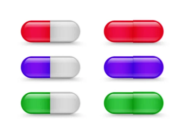 Capsule. Raccolta di farmaci medici. Medicina realistica vettoriale antibiotici o set di vitamine — Vettoriale Stock