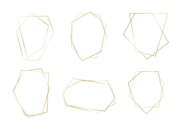 Conjunto de molduras geométricas douradas. Golden luxo fronteiras abstratas. Modelo de vetor vintage para cartão de casamento, convite, cartaz cosmético — Vetor de Stock