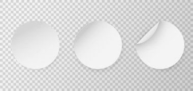 Yapıştırıcı modelini çember yapın. Yuvarlak çıkartmalar. Vektör dairesel çıkartma seti. Gerçekçi 3B boş beyaz etiket şablonu