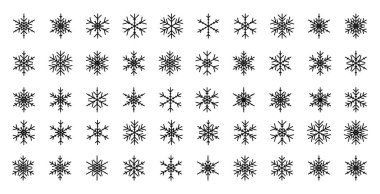 Kar Taneleri ikonu. Çizgili kar tanesi, basit bir resim. İnce buz mininalistik basit xmas simgesi seti. Mutlu Noeller ve yeni yıl tasarımı için