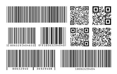Barcode. QR code template. Scan striped code for digital identification. Vector bar code thin line sticker clipart