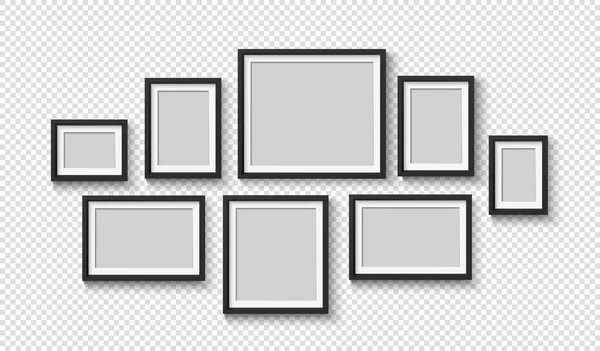 Conjunto de marco de foto en blanco negro. Vector imágenes vacías en la pared. Cartel de galería de arte cuadrado y rectángulo — Vector de stock