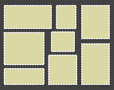 Boş posta pulu. Vektör posta etiketi. Kare dikdörtgen posta damgası. Eski boş şablon