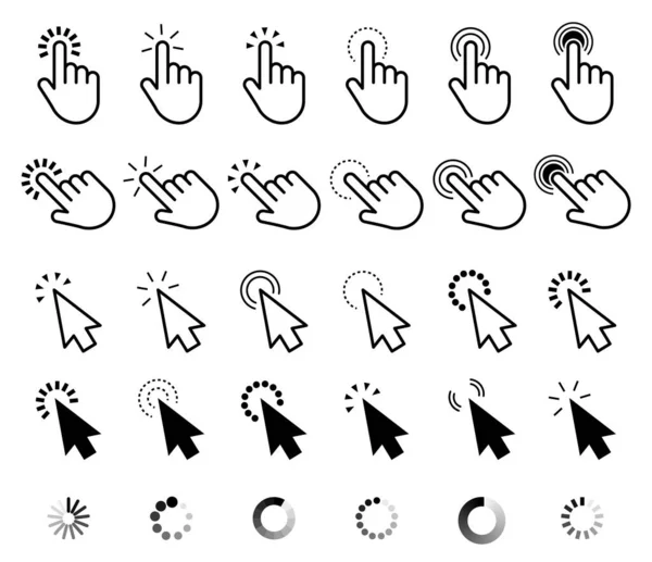 Haga Clic Conjunto Cursor Puntero Computadora Mano Icono Flecha Presione — Archivo Imágenes Vectoriales