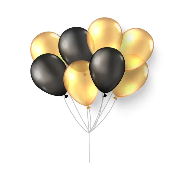 Χρυσά Μαύρα Μπαλόνια Ρεαλιστικές Διακοπές Που Φέρουν Αέρα Ήλιο Μπάλα — Διανυσματικό Αρχείο