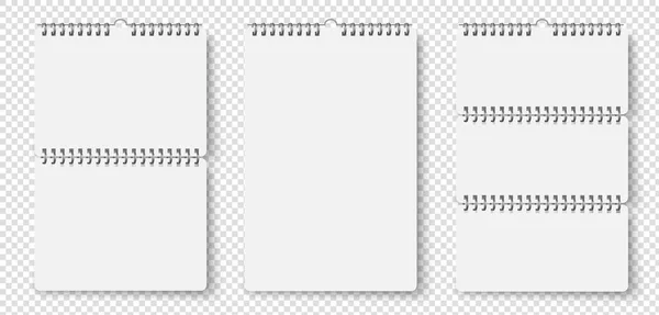 Calendário de papel de ligação de parede com espiral de ferro. Conjunto de páginas de calendário em branco Mockup. Ilustração realista vetorial isolada —  Vetores de Stock