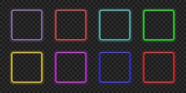 Neon dikdörtgen. Parlak çerçeve sınırı. Duvardaki parlak dikdörtgen. Vektör neon şeklinde. Mavi lamba. 3D parlak ışık