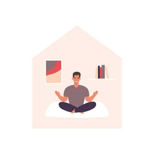 Homme qui fait du yoga. Restez à la maison concept. Activité à domicile. — Image vectorielle