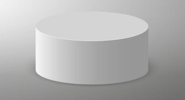 Üç boyutlu podyum. Yaya platformu ya da sergi salonu standı. Beyaz yuvarlak stüdyo sahne platformu. Vektör boş arena.