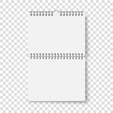 Duvar kağıdı takvime demir spiral ile bağlanır. Boş takvim sayfası ayarlandı. Vektör gerçekçi illüstrasyon izole edildi