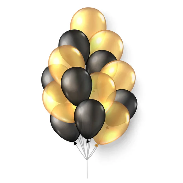Χρυσά μαύρα μπαλόνια. 3D ρεαλιστικές διακοπές που φέρουν αέρα ήλιο ballon mock up. — Διανυσματικό Αρχείο