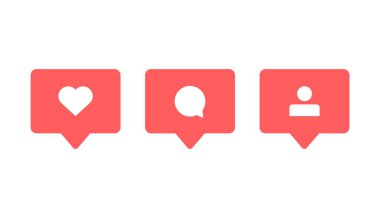 Sosyal medya ikonu gibi takip et. Kırmızı düğmeye bas. Vektör düz modern baloncuk.