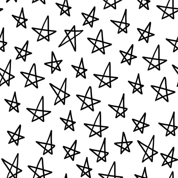 Patrón Sin Costuras Estrella Bosquejo Bosquejo Negro Infantil Cosmos Repetición — Archivo Imágenes Vectoriales