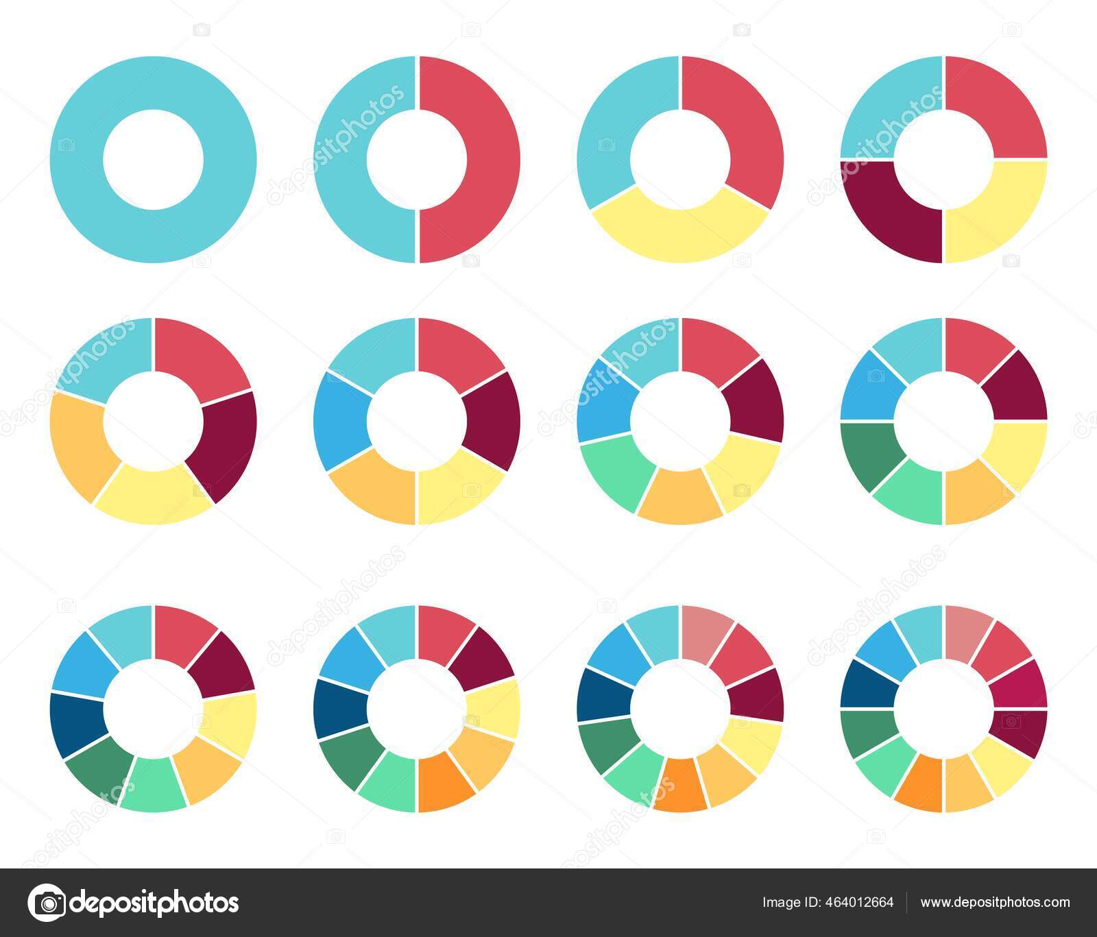 Circle Pie Chart Sections Steps Flat Process Cycle Progress Sectors