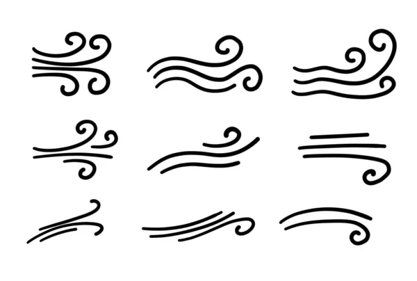 Doodle wind. Hand drawn air icons. Natural movement of the air symbols. Vector concept — Stock Vector