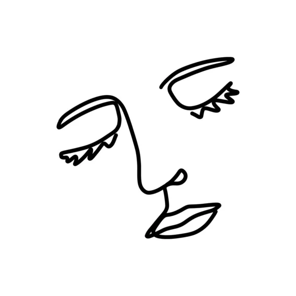 Непрерывная линия лица. Женский линейный логотип. Векторный минималистский простой абстрактный портрет в стиле бохо — стоковый вектор
