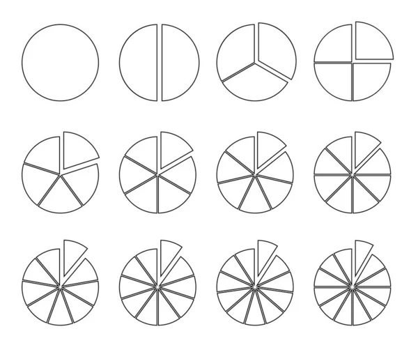 Gráfico de contorno do círculo. Torta de fracção dividida em fatias. Segmentos infográficos redondos —  Vetores de Stock