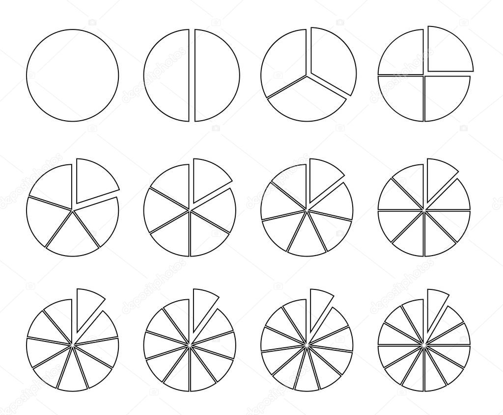 Circle outline chart. Fraction pie divided into slices. Round infographic segments