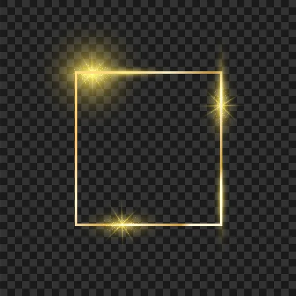 Cornice di lusso oro. Quadrato dorato con effetto luminoso. Forma magica di lusso alla moda. Confine moderno. Illustrazione vettoriale — Vettoriale Stock