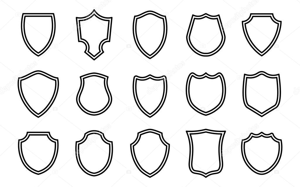 Police shield outline shape. Heraldic shields blank emblems. Security vector labels