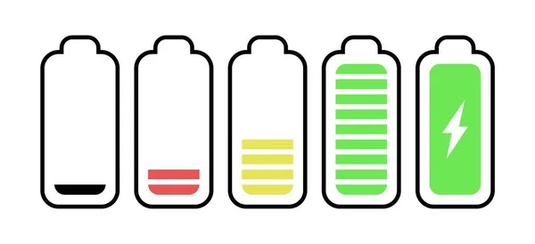 Indikátory úrovně baterie. Indikátor nabíjecí úrovně baterií. — Stockový vektor