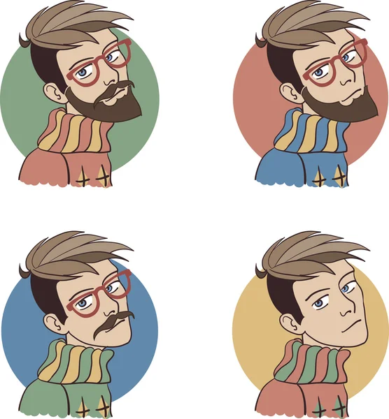 Avatar da uomo hipster con baffi, barba e occhiali . — Vettoriale Stock