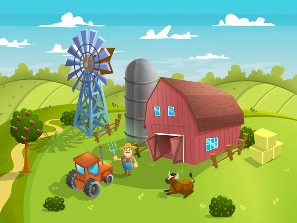 Cartoon landbouw boerderij landschap. — Stockvector