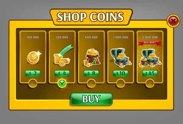 Ativos do jogo com ícones de moedas . —  Vetores de Stock