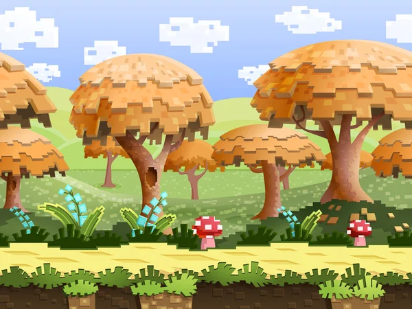 Pixel natureza paisagem com árvores — Vetor de Stock