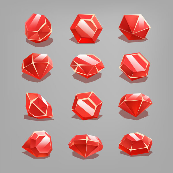 Set of cartoon red gems. 