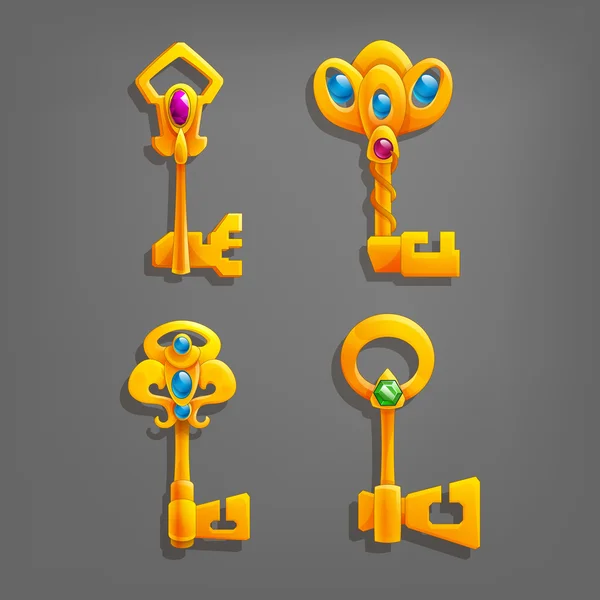 Conjunto de chaves de desenhos animados dourados — Vetor de Stock