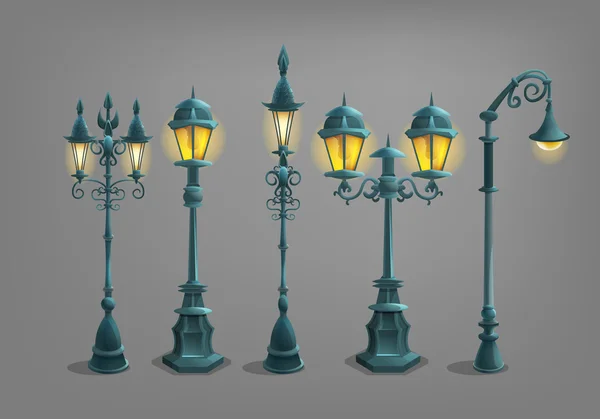 Ensemble de lampadaires de dessin animé . — Image vectorielle