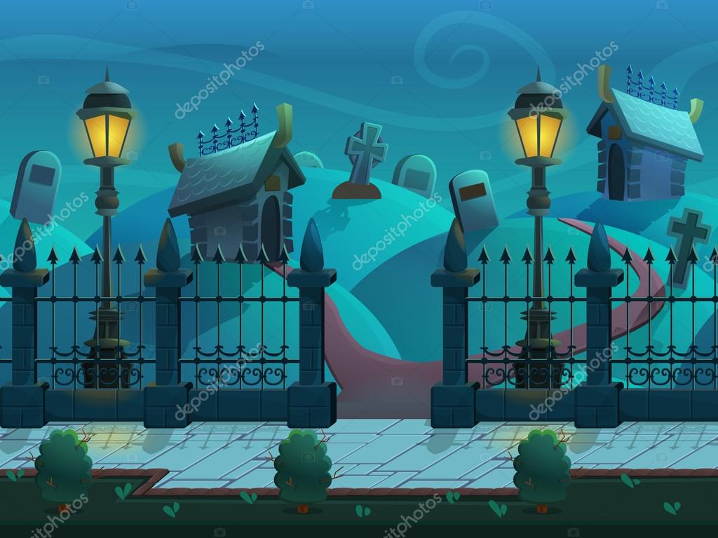 tumbas y criptas noche escena de dibujos animados 2022