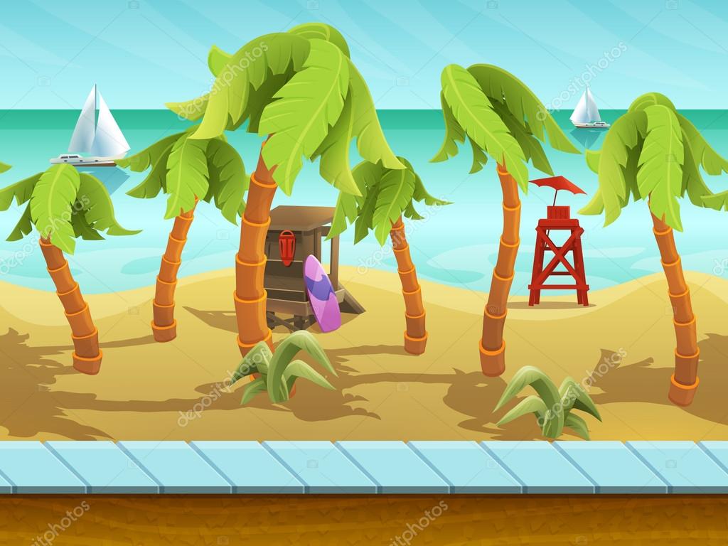 Paysage Plage Dessin Animé Sans Soudure Image Vectorielle