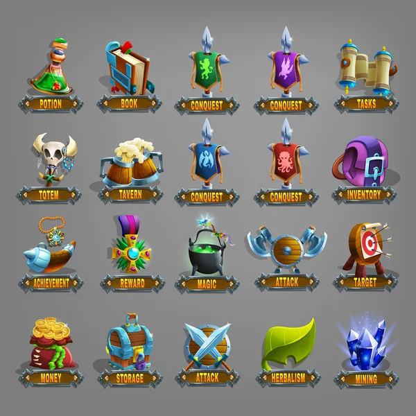 Iconos de decoración para juegos . — Vector de stock