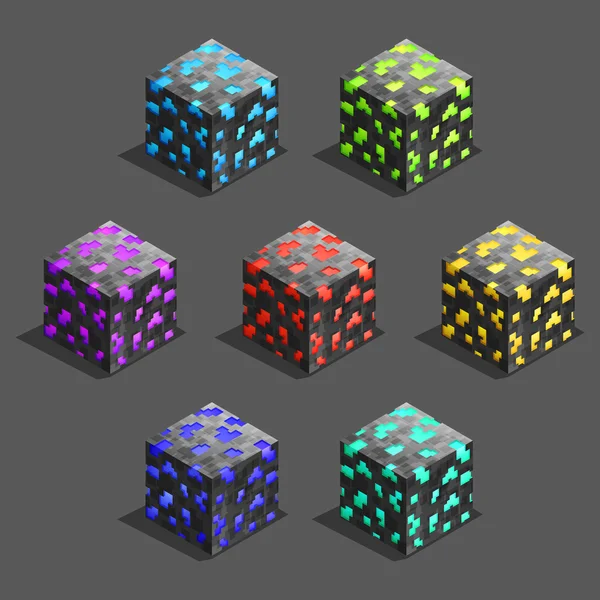 Jogo pixel tijolo cubos definido . —  Vetores de Stock