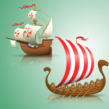 Yelkenli gemi İspanya ve Viking Drakar.