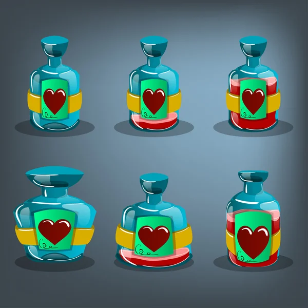 Botellas de poción de amor — Vector de stock