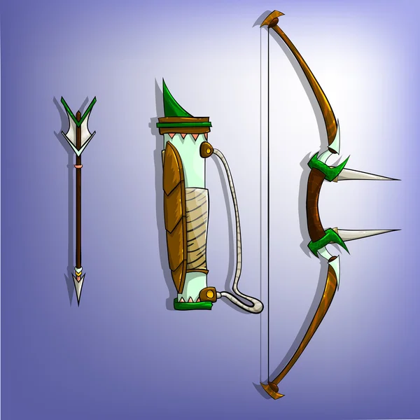 Игровой лук, стрелы и колчан . — стоковый вектор