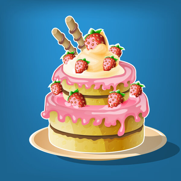 Cartoon cake with strawberry.