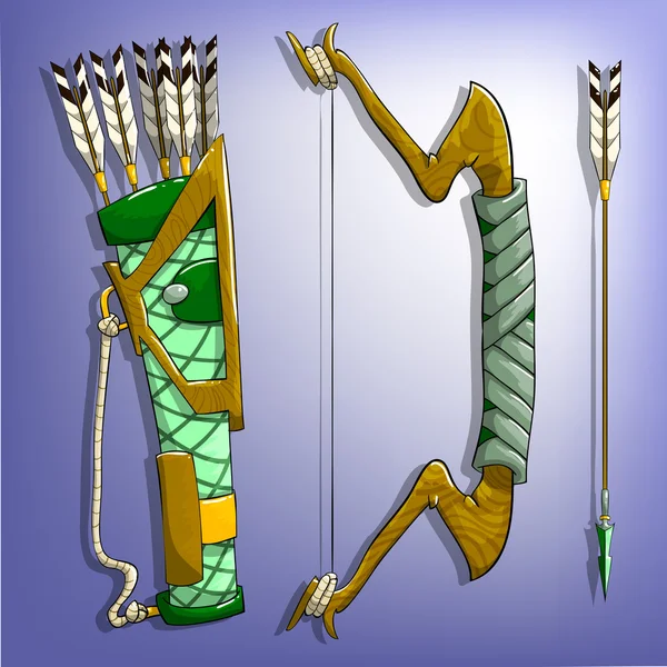 Игровой лук, стрелы и колчан . — стоковый вектор