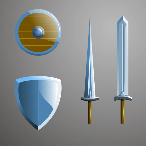 Conjunto de espadas e escudos . — Vetor de Stock