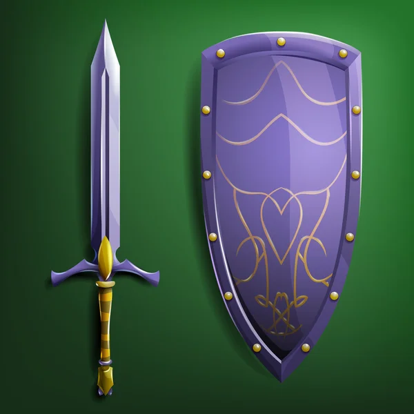 Железный меч и щит . — стоковый вектор