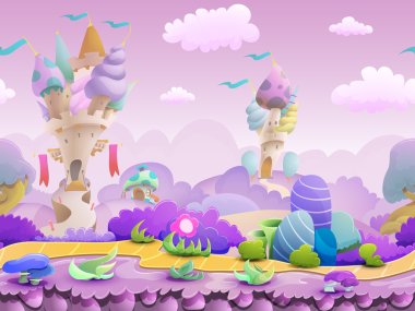 Seamless cartoon fairytale landscape