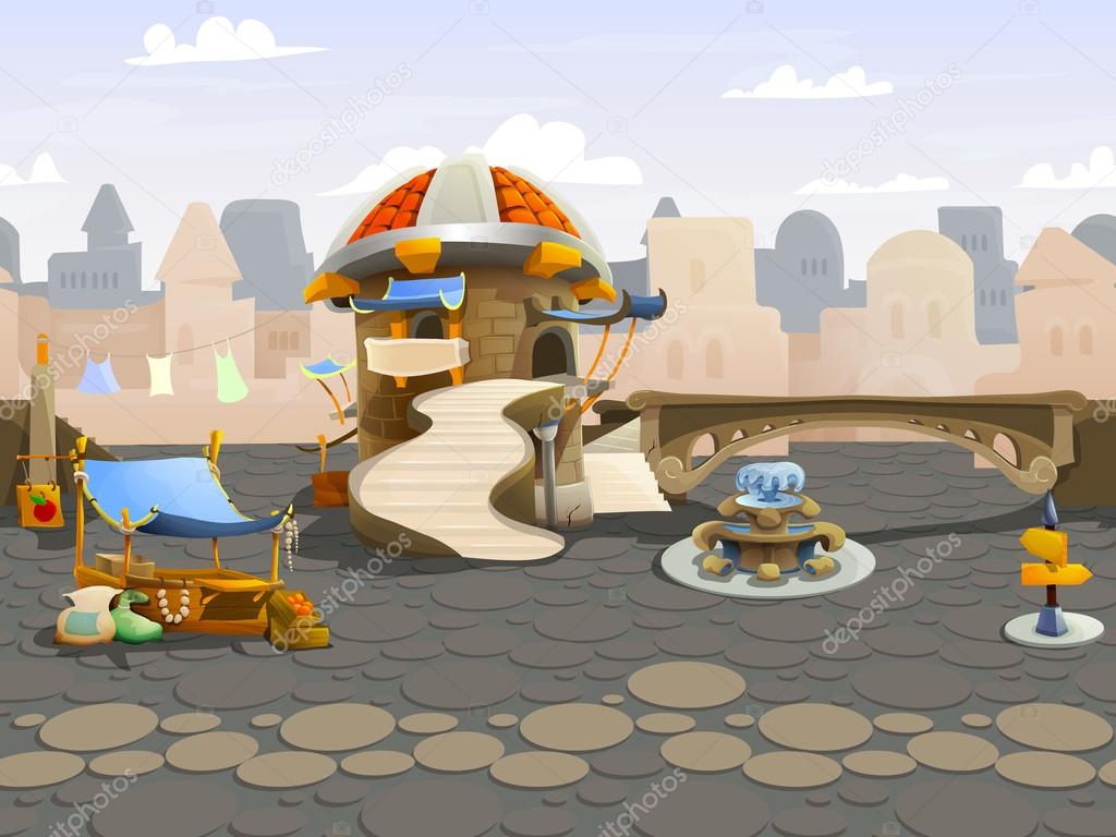 Seamless cartoon medieval city