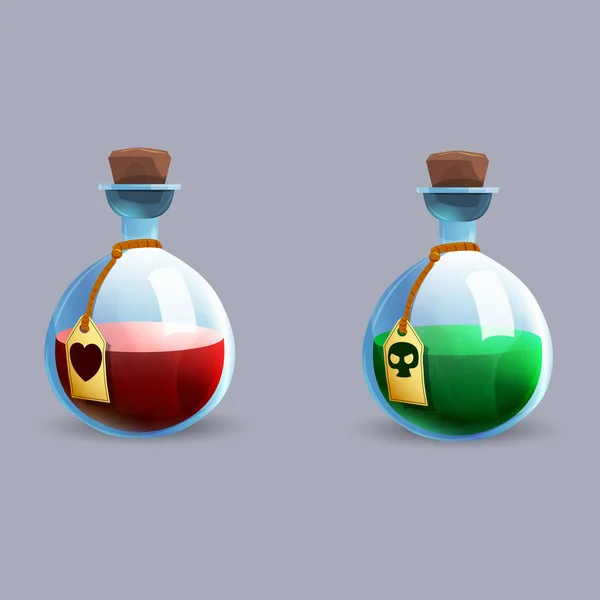 Botellas de dibujos animados de poción . — Vector de stock