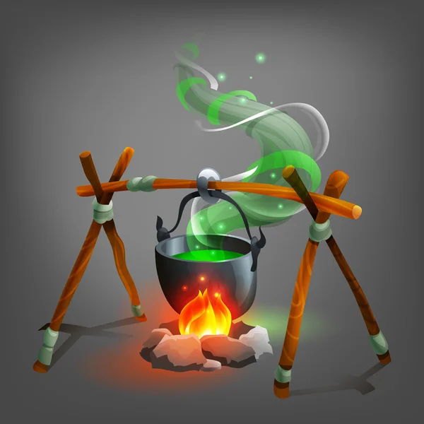 Halloween cauldron with potion. — Stock Vector