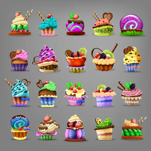 Cupcakes gri arka plan üzerinde kümesi